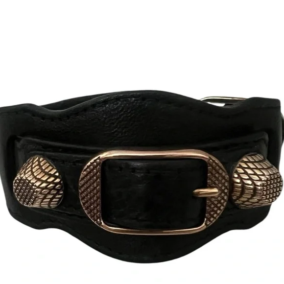 Balenciaga Arena Giant Black Leather Rose Gold Bracelet Small $230 - Picture 5 of 9